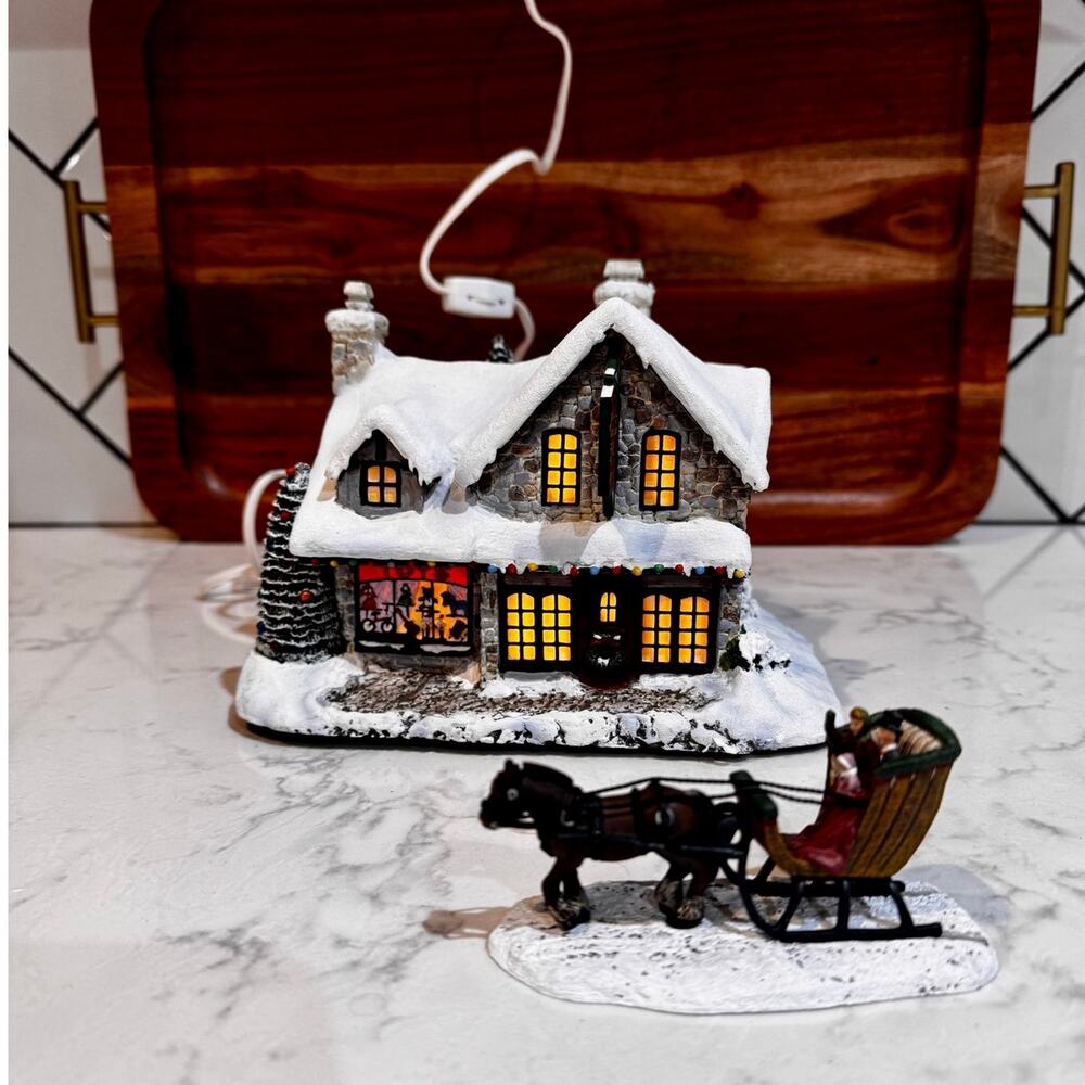 Thomas Kinkade Santa's Workshop Toys lighted sculpture by Hawthorne Village VTG